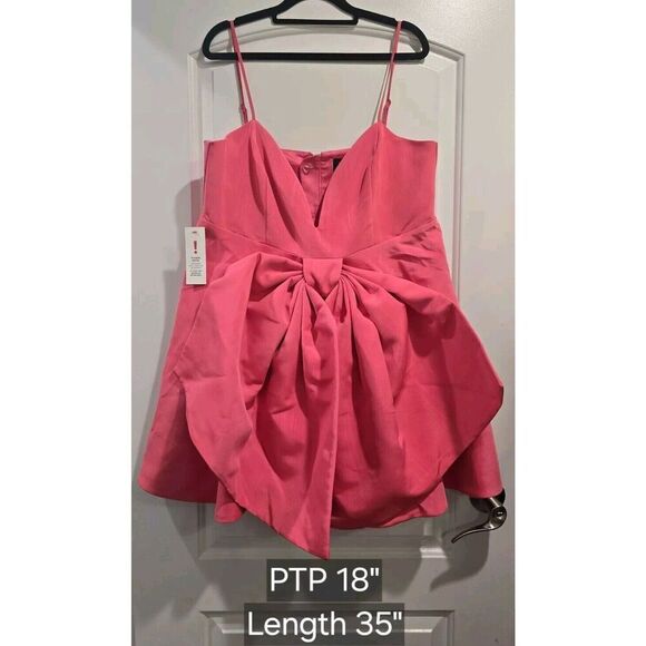 Bardot Annabelle Bow Plunge Neck Mini Dress Candy Pink Size 12 XXL MSRP $169 NWT - Picture 2 of 16
